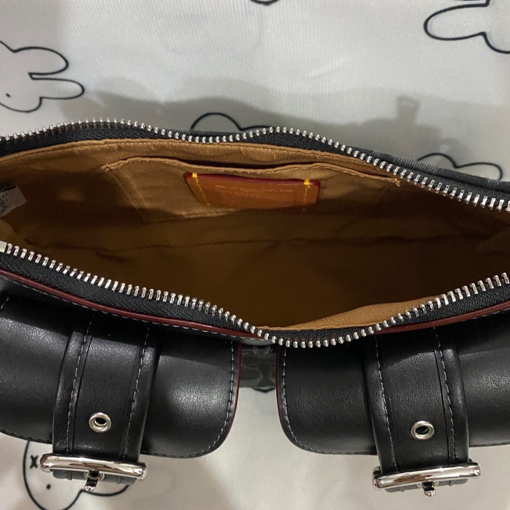 Coach Black Signature Canvas Mini Shoulder Bag with Buckle Pockets - Picture 6 of 8